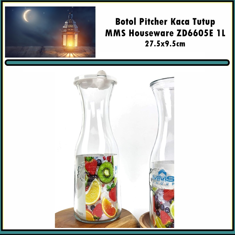 UTL024P Botol Pitcher Kaca Tutup Vase Bunga Kaca MMS ZD6605E 1L