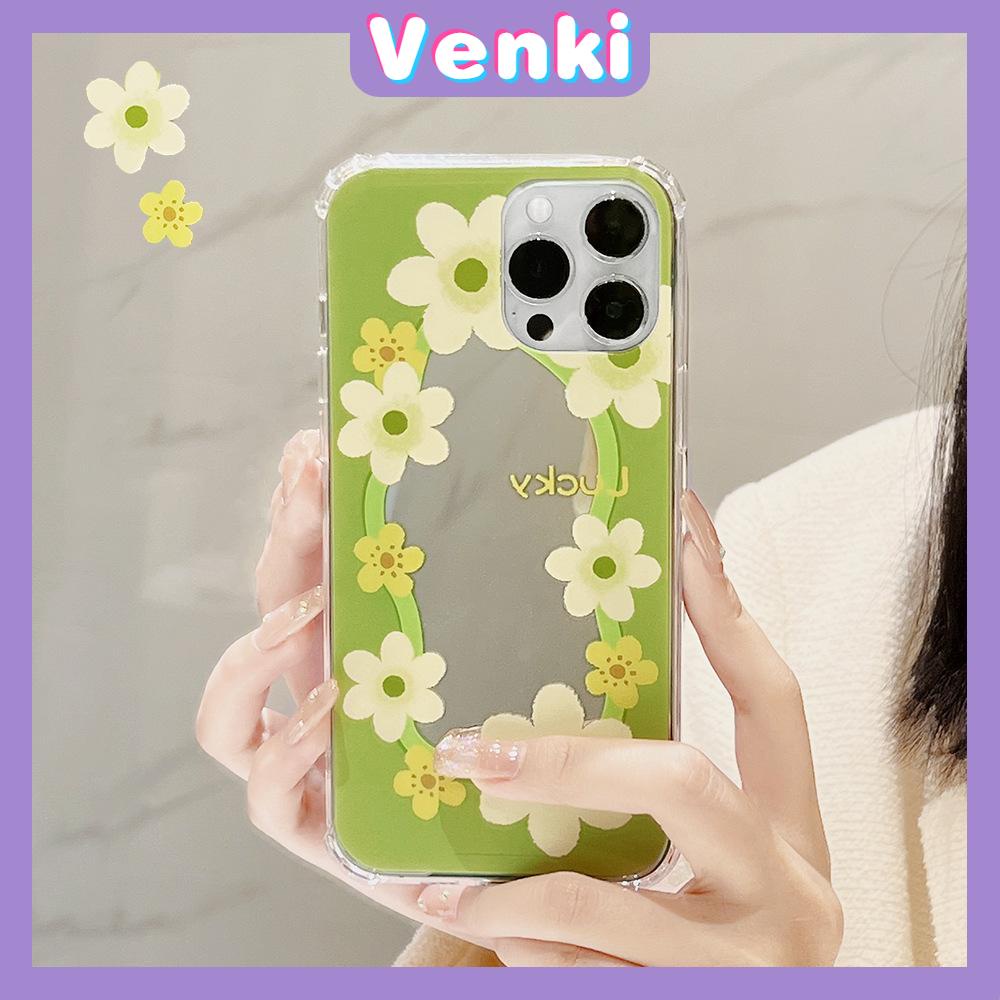 iPhone Case Acrylic HD Mirror Airbag Shockproof Protection Camera Cute Line Green Yellow Flowers Compatible For iPhone 11 iPhone 13 Pro Max iPhone 12 Pro Max iPhone 7 Plus