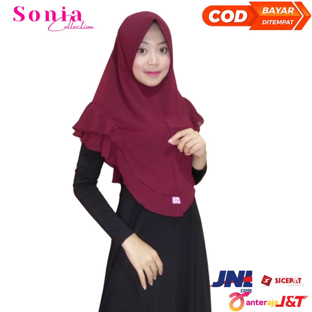 Khimar 2 layer Cantik Hijab Instan Ceruty baby Doll Premium murah berkualitas Ori By Sonia Collectio