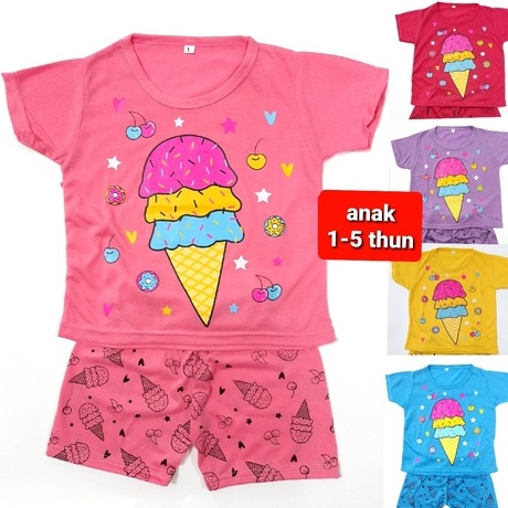 ( Grosir ) 1-5 thun MIX setelan PDK kaos anak perempuan ( 50 pcs =1 klik) baju random gambar campur pakaian