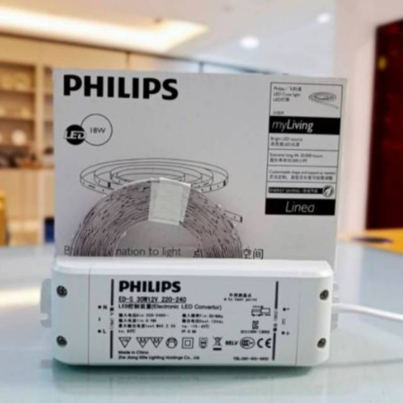 Led Strip Philips 5 Meter My Living Linea 18 Watt Dengan Trafo/Tanpa Trafo 31059 Warna Kuning (Warm White) 3000K/Travo Lampu Electronic Transmover Philips ET-E 10