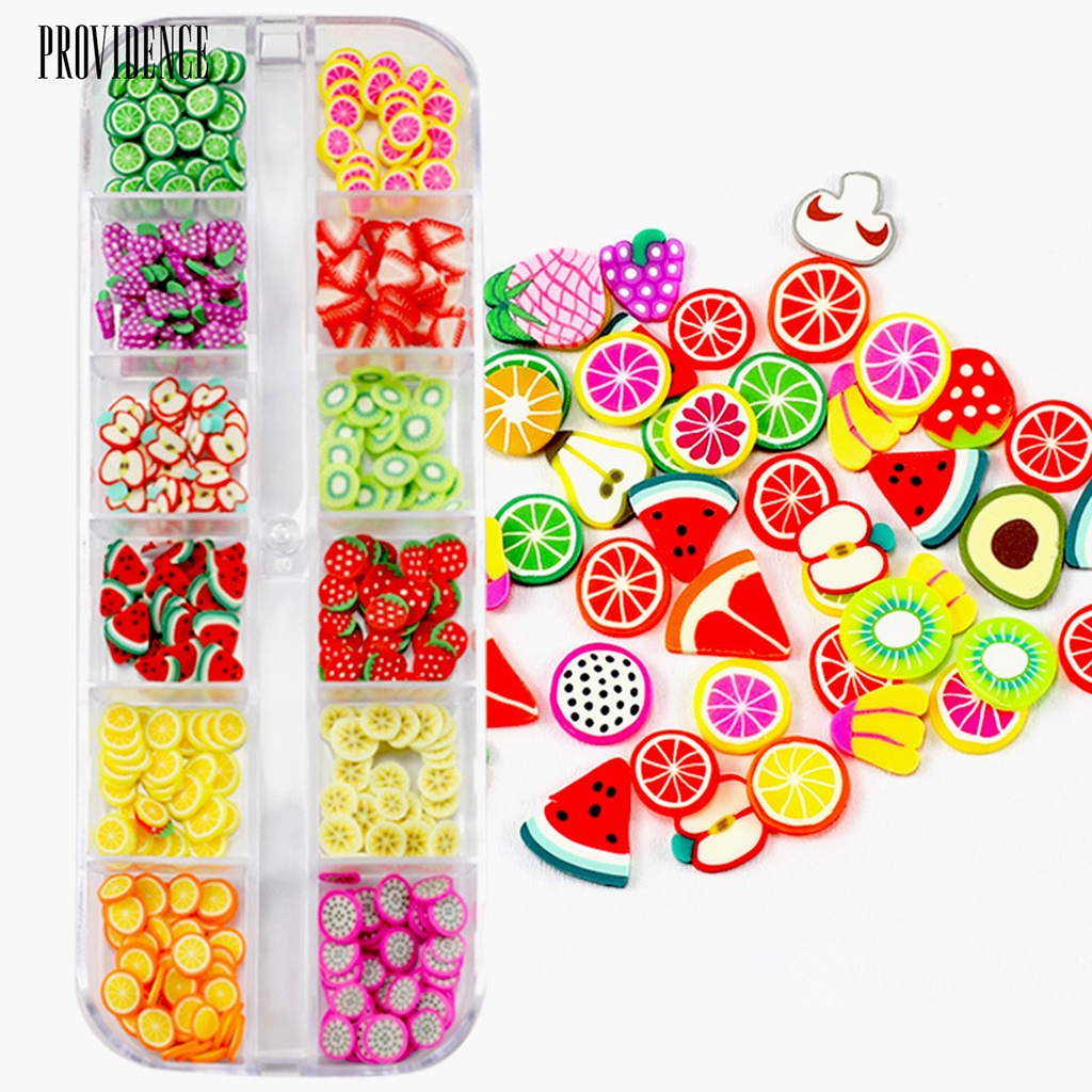 Providence 1 Kotak Charms Dekorasi Nail Art / Manicure DIY Bentuk Buah 3D Multi Warna Bahan PVC Anti Air