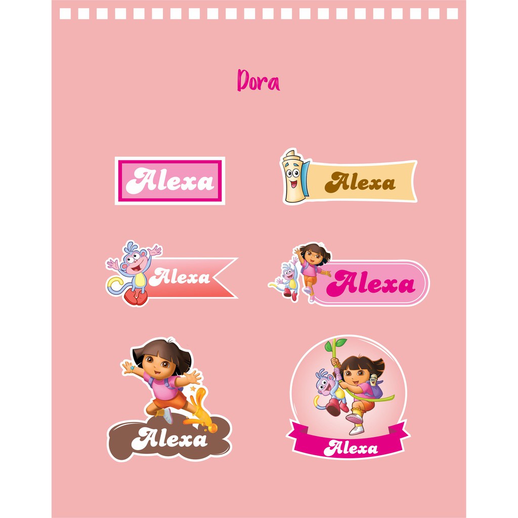 

192pcs Stiker Label Nama Lucu Kekinian Tahan Air & Anti Luntur untuk Anak Perempuan Tema Dora