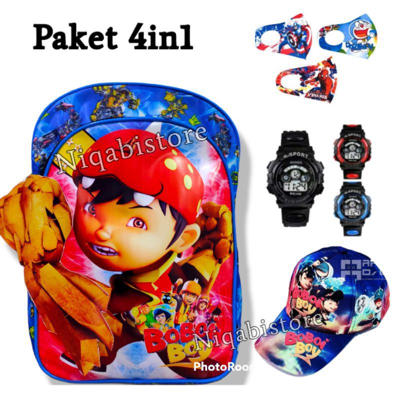 REALPIC tas ransel sekolah anak laki laki karakter boboiboy, banyak bonus