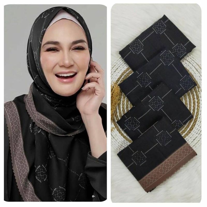 Hijab segi empat voal motif lunn hitam kerudung segi empat