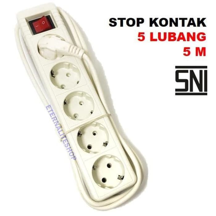 Stop Kontak 5 Lubang + Kabel 1.5 Meter -5 Lubang 5 Meter SNI