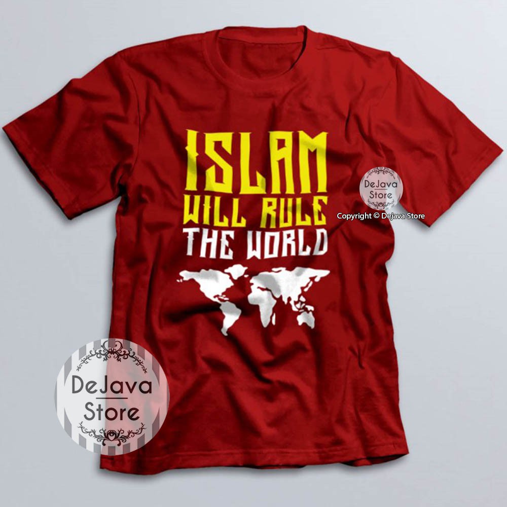 Kaos Dakwah Islami ISLAM WILL RULE THE WORLD Baju Santri Religi Tshirt Distro Muslim | 5626-MAROON