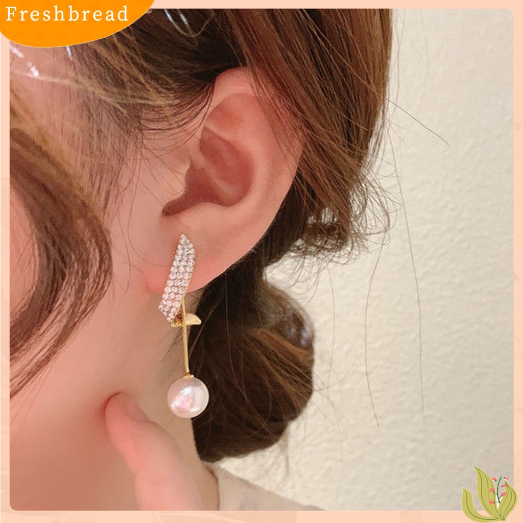 Terlaris 1 Pair Faux Pearl Drop Stud Earrings Unique Geometric Rhinestone Pearl Pendant Stud Earrings for Holiday