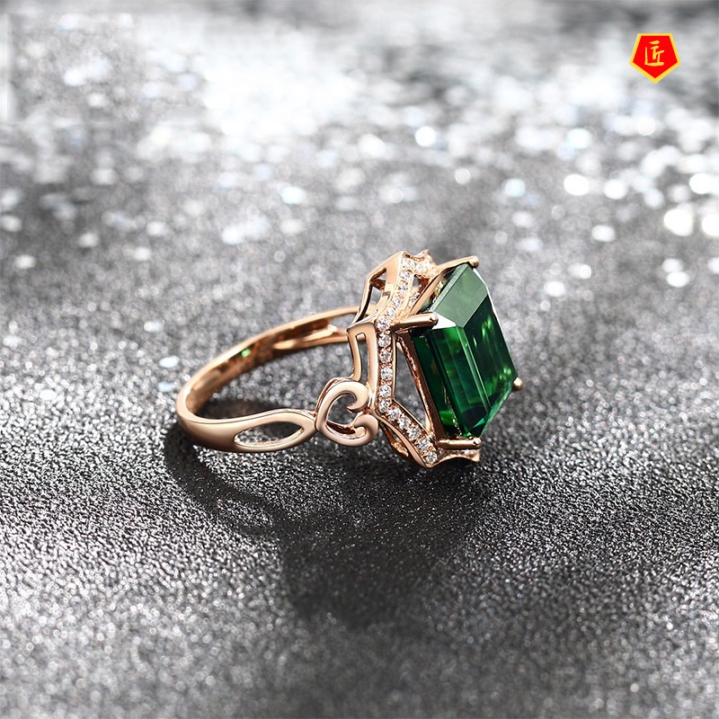 [Ready Stock]Green Tourmaline Colorful Gemstone Ring Fashionable and Elegant