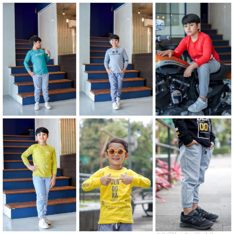Denoora.id Street wear set Jeanswest Setelan Kaos dan Celana Panjang Anak Cowok