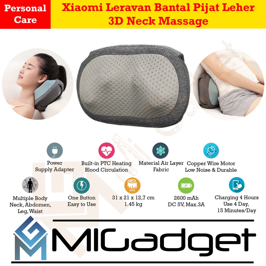 Leravan Bantal Pijat Leher 3D Neck Massage Pillow PTC Heating