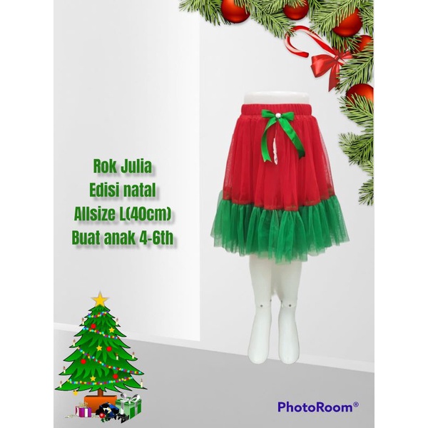 Rok natal anak / rok tile merah hijau / rok tutu halus / rok tile ngembang / rok tutu seragaman / ro