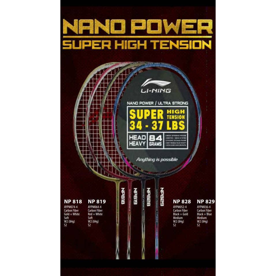 Original Lining Nano Power NP 828 NP828 High Tension Raket Badminton