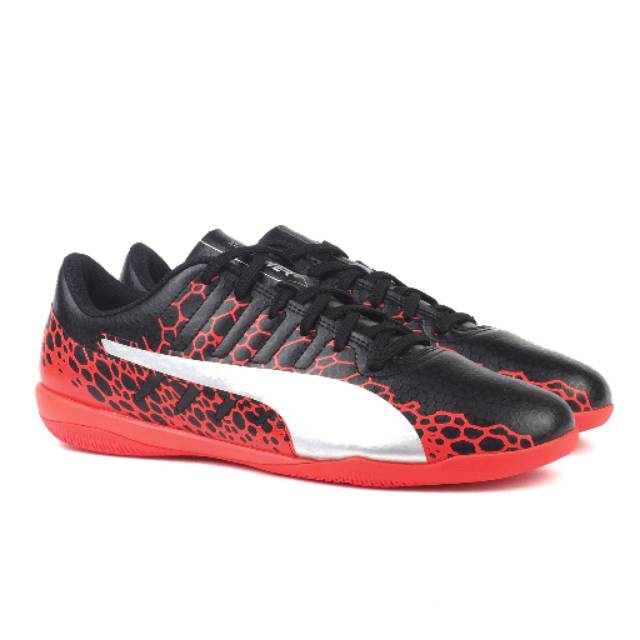 Sepatu Futsal Puma evoPOWER Vigor 4 Graphic IT - Black / Silver / Fiery Coral Original 10445901