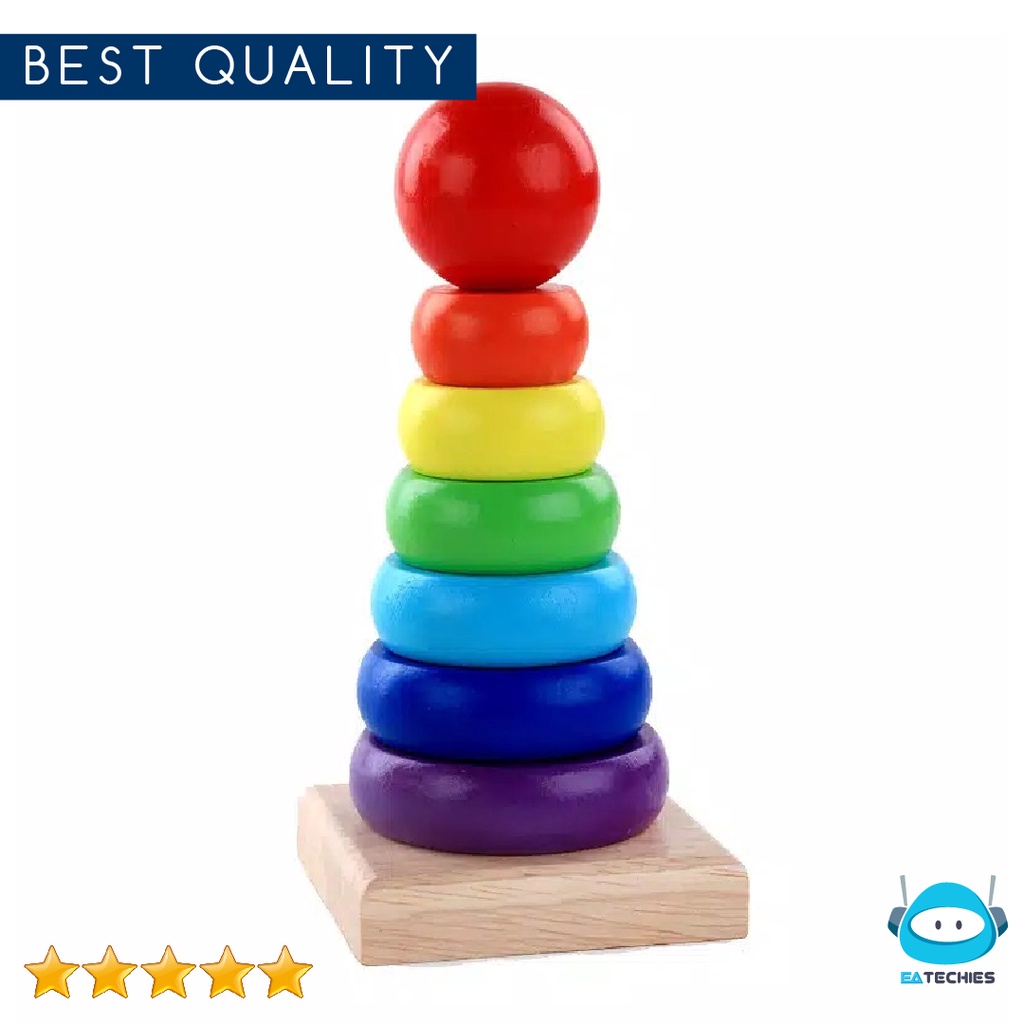 Rainbow Tower Puzzle Kayu Pelangi Mainan Edukasi Motorik Logika Anak