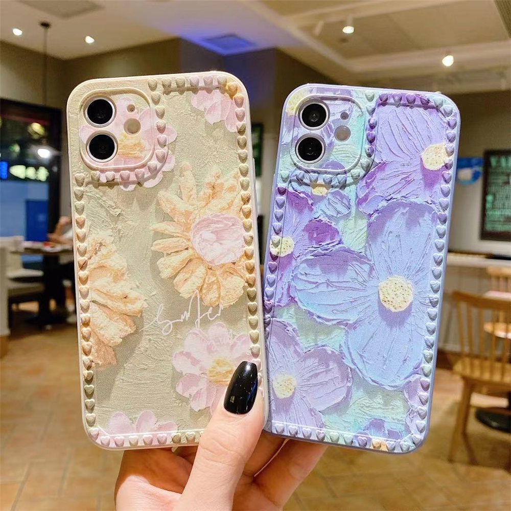 Flower Love Frame Soft Case OPPO A16 A15 A15S A55 A54 A74 A93 A94 4G A9 A5 A31 2020 A52 A92 A5S A7 A12 A12E A11K A3S Realme C1 Reno 4F 5F F17 F19 F9 Pro Lite-2