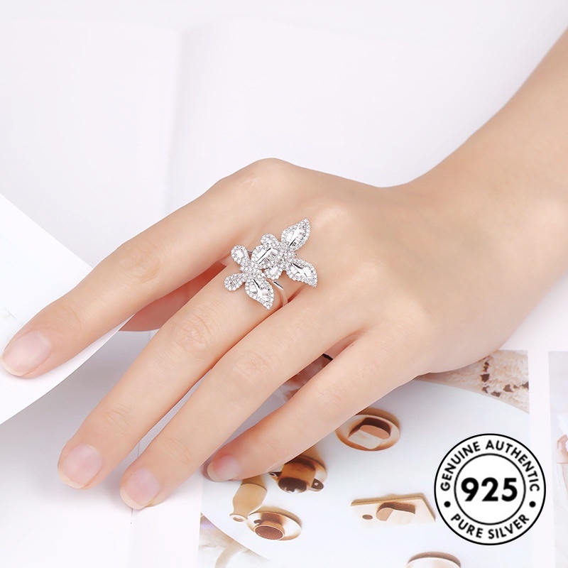 Cincin Silver S925 Bentuk Kupu-Kupu Aksen Berlian Butterfly