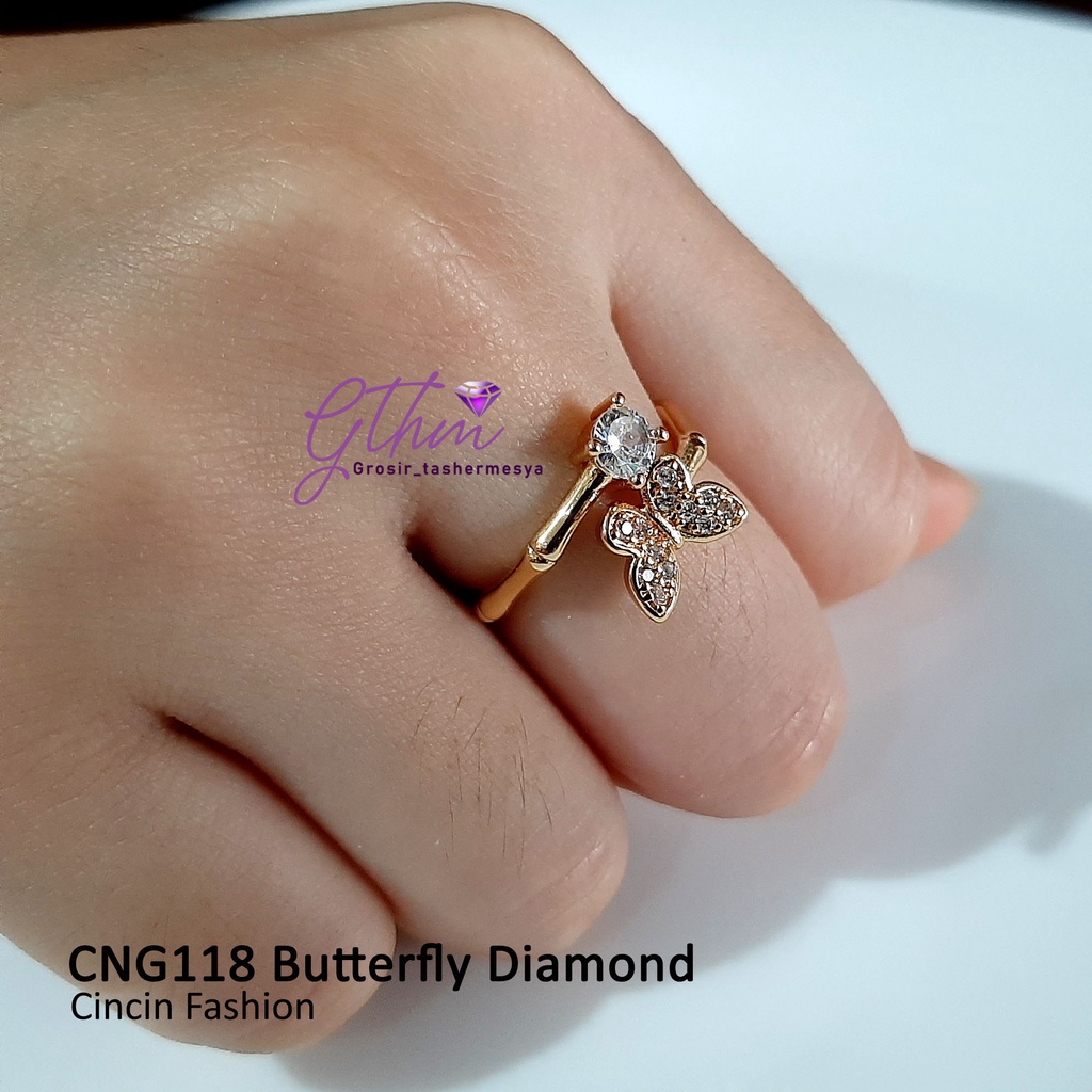 Cincin Butterfly Diamond Solitaire Anti karat Gold Plated Perhiasan fashion Import Premium CNG118 GTHM