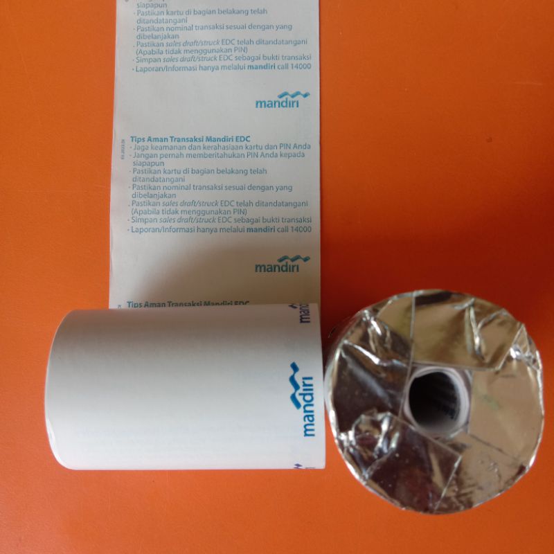 

Kertas thermal edc logo Mandiri ukuran 57x37mm