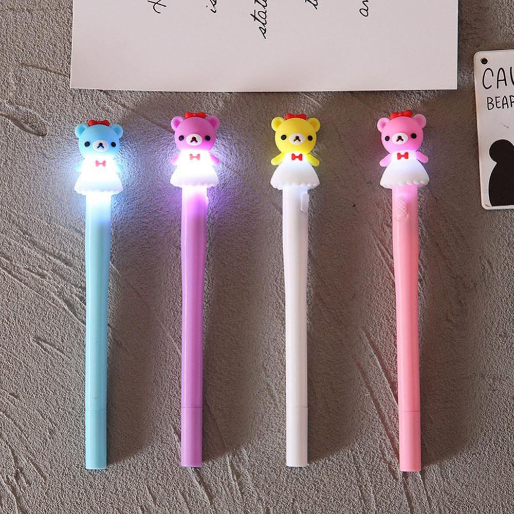 Timekey 4Pcs / Set Pulpen Gel LED Desain Unicorn / Beruang Lucu Kreatif B5F8