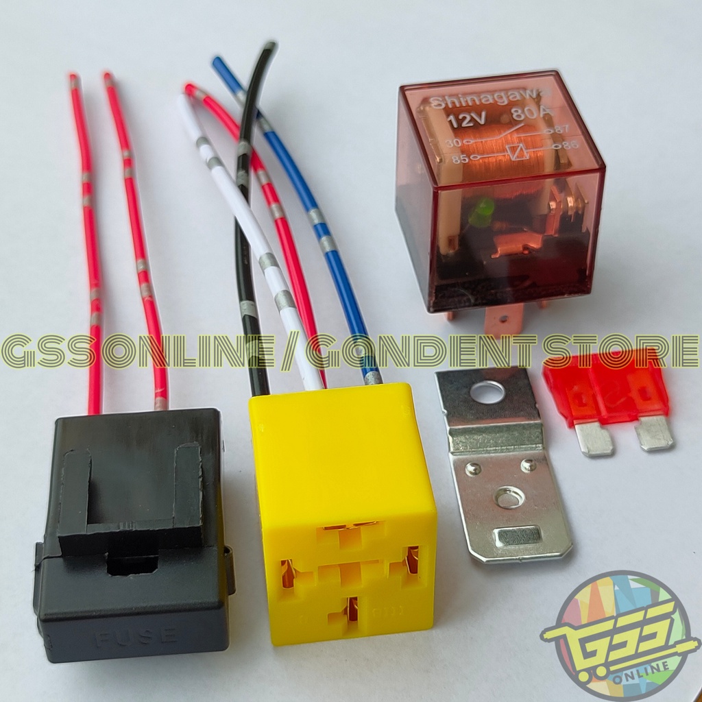 Paket lengkap Relay CR7 original 12v 30a kaki 4 socket relay kaki 4 dan rumah sekring kabel kecil