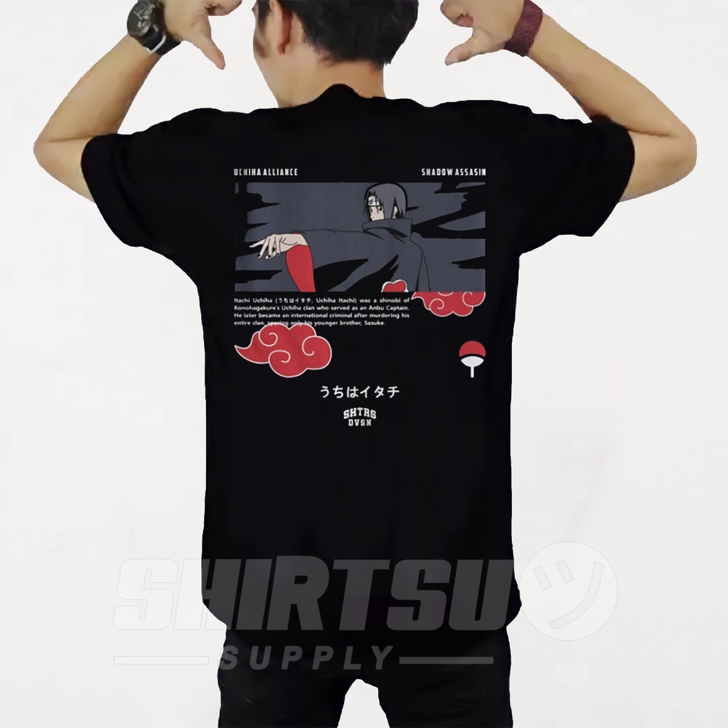 Baju Kaos T Shirt Distro Oblong Pria Wibu Gambar Sablon Merchandise Hitam Anime Uchiha Itachi Akatsu