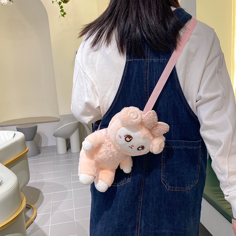 Tas Selempang Boneka Alpaca Bahan Plush