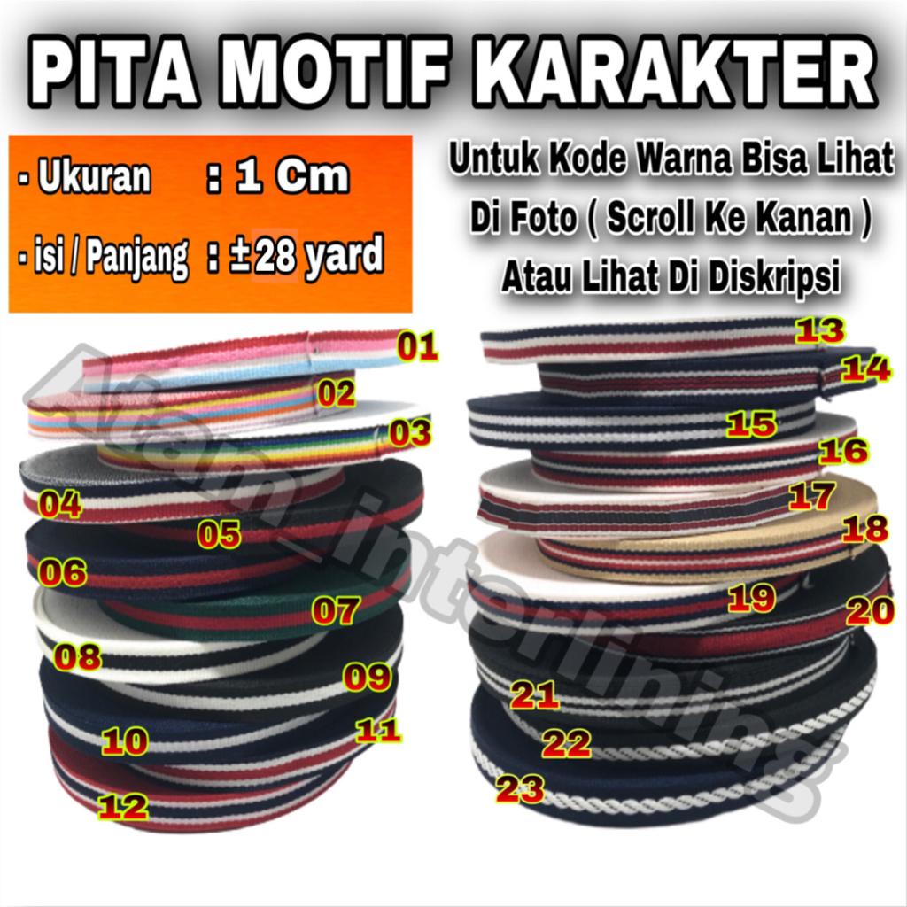 Pita Polyester Motif ukuran 1cm / 10mm | Pita Motif | Bis Motif | pita grosgrain Motif | pita kado T