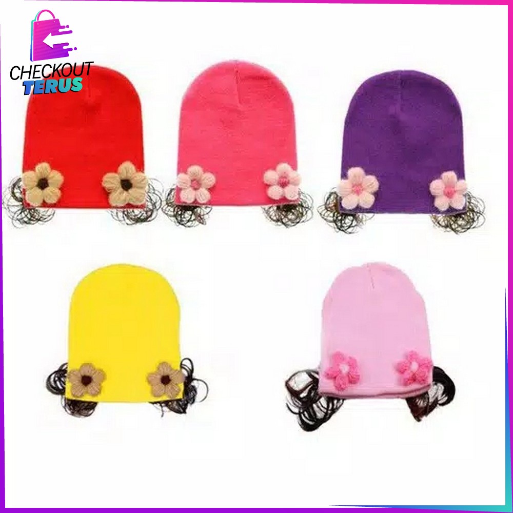 CT P19-21 Topi Anak Perempuan Rambut Kepang Topi Kupluk Bayi Rajut Imut Lucu Bunny Hat Baby Hat Wig Impor Lucu