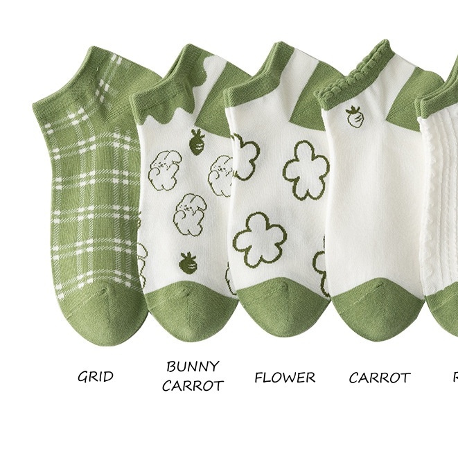 MURMURE.ID | KAOS KAKI MOTIF KARAKTER CUTE IMPORT KAOS KAKI WANITA PENDEK MOTIF SEMATA KAKI FASHION IMPORT-GREEN-GRID SOLID