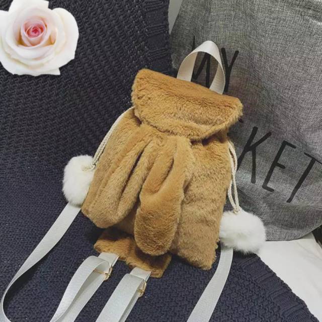 Ransel Anak Lucu Boneka Pompom Rabbit PIKABOY / Tas Ransel Wanita