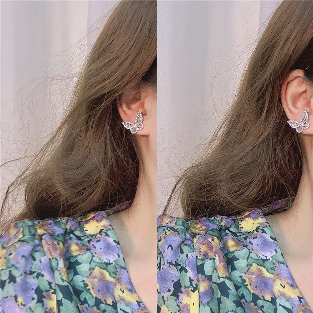 MXBEAUTY Cute Earrings Temperament Fashion Jewelry Stud Earrings Women Silver Needle Small Butterfly Elegant Girls Rhinestone/Multicolor