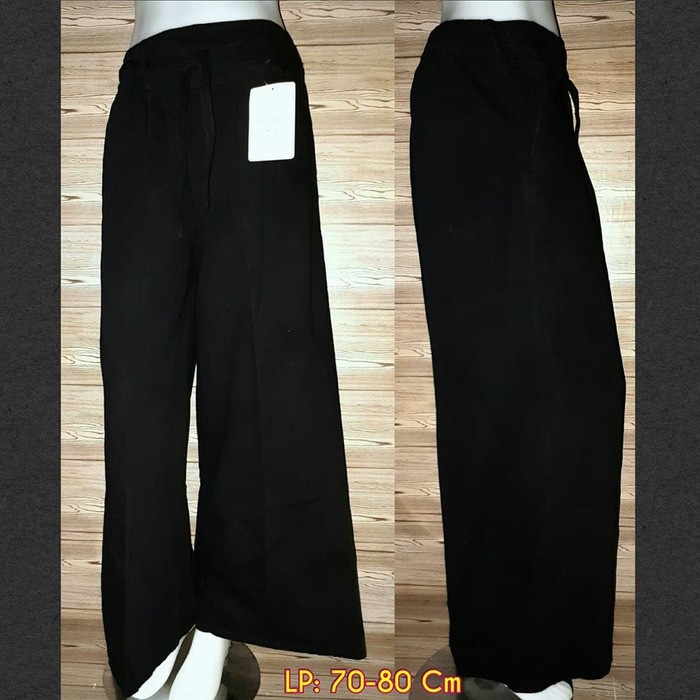 Celana Kulot Panjang Jeans Polos - Hitam