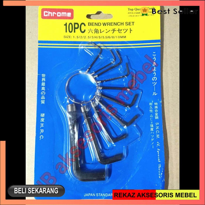 KUNCI L SET 10pcs HITAM MERK CHROME / KUNCI L PERSET HITAM
