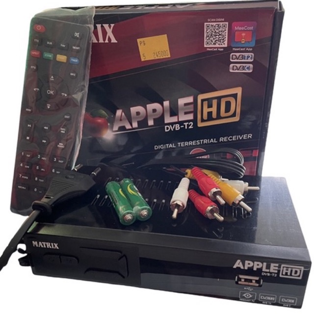 SET TOP BOX MATRIX APPLE DVB T2 PAKET LENGKAP DONGLE WIFI KABEL HDMI