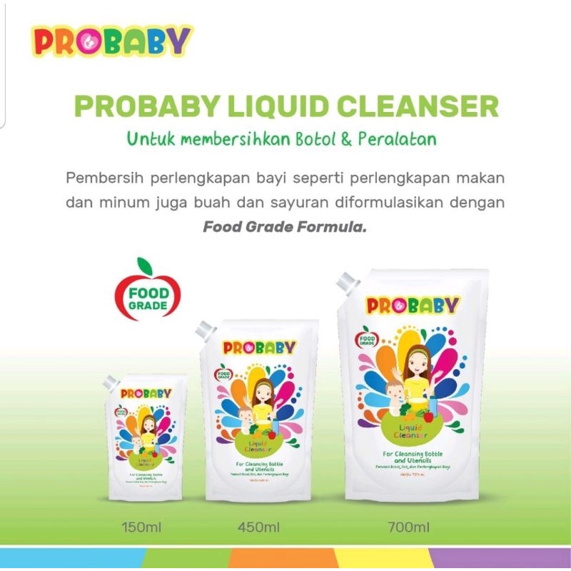 probaby liquid cleanser sabun pembersih 450ml food grade formula perlengkapan bayi