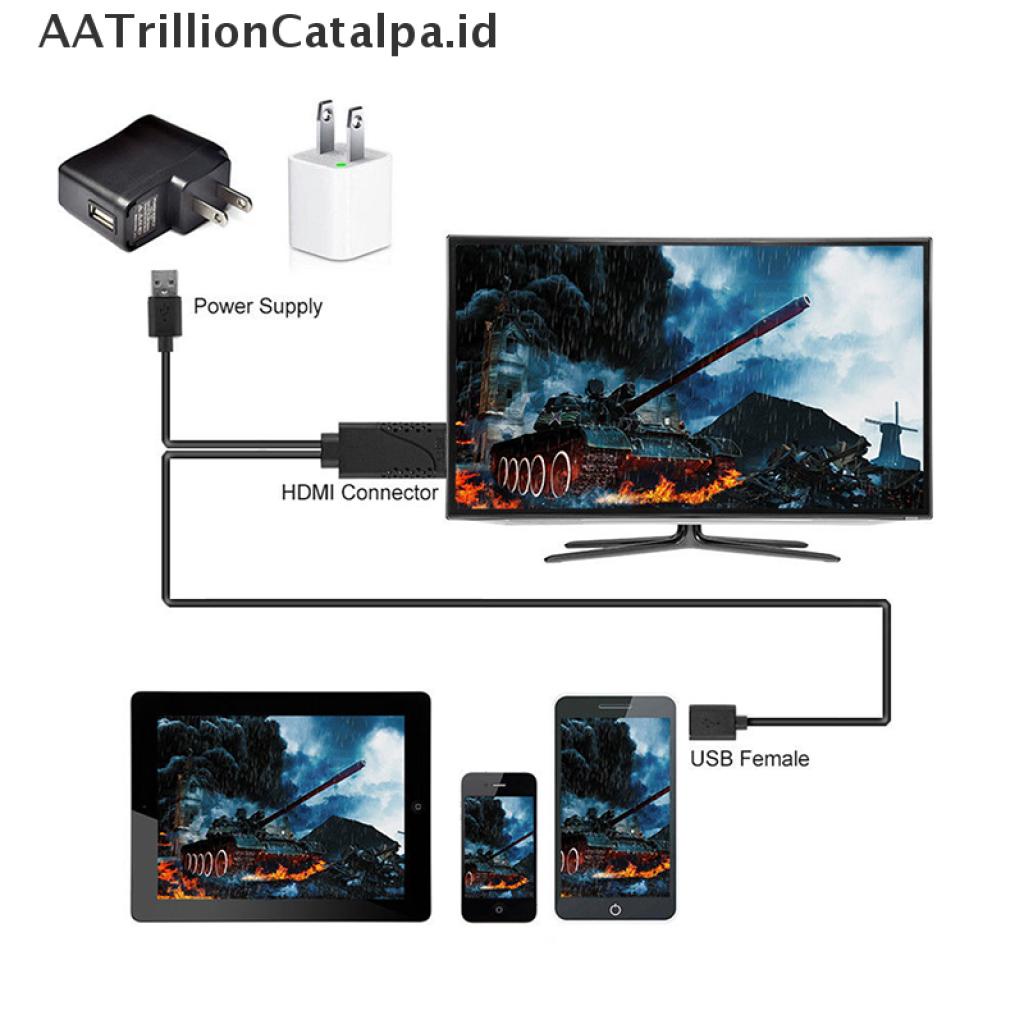 (AATrillionCatalpa) 2 in 1 Kabel Adapter USB Female Ke HDMI Male HDTV Untuk IOS 8.0 &amp; Android