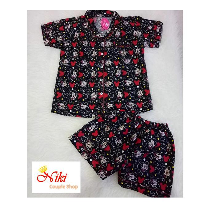PIyama dewasa mickey hitam celana pendek baju tidur