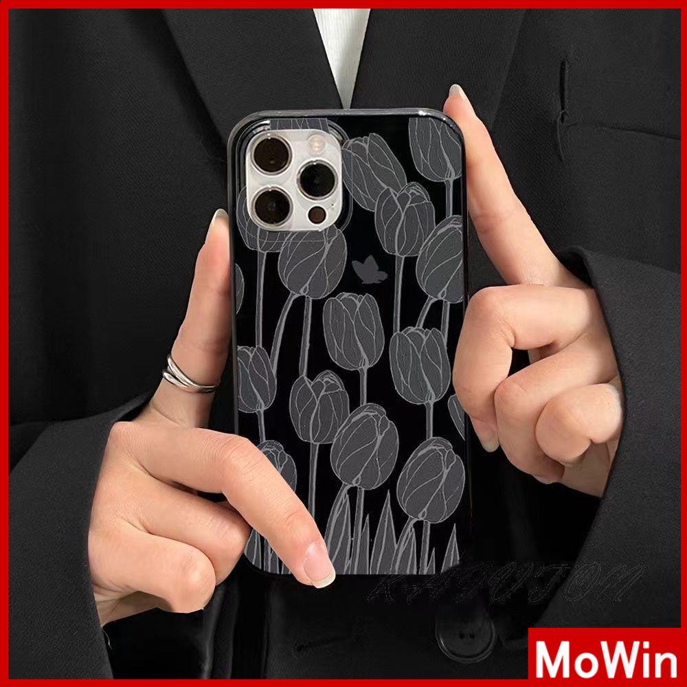 For iPhone 14 Pro Max iPhone Case TPU Soft Case Shiny Black Shockproof Protection Camera Flower Tulip Compatible For iPhone 13 Pro max 12 Pro Max 11 Pro max xr xs max 7Plus 7 8