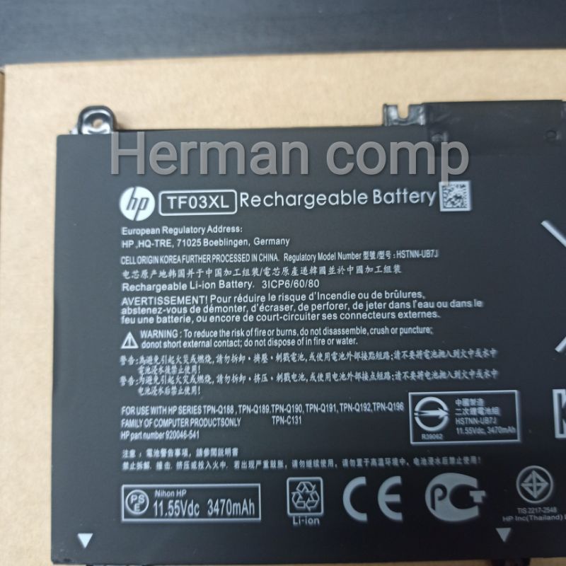 Original Baterai Hp TF03XL HSTNN-LB7X HSTNN-LB7L 920070-855 920046-421