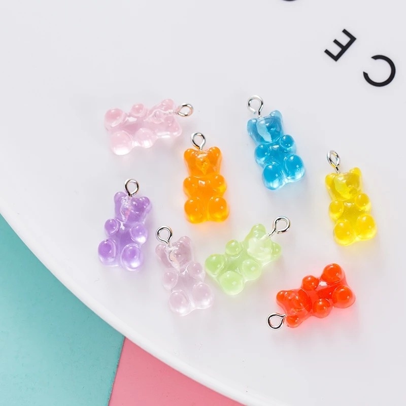 50 Pcs Ornamen Liontin Bentuk Kartun Beruang Gummy Bears Bahan Resin Warna-Warni Handmade Untuk Membuat Gantungan Kunci