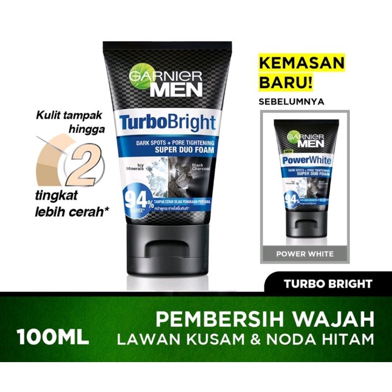 Garnier Men Series ~ Acno Fight | Anti Acne Scrub | Turbolight Power White Oil Control Whitening Wasabi Matcha Foam Cleanser | Sabun Pembersih Wajah Pria 50ml 100ml