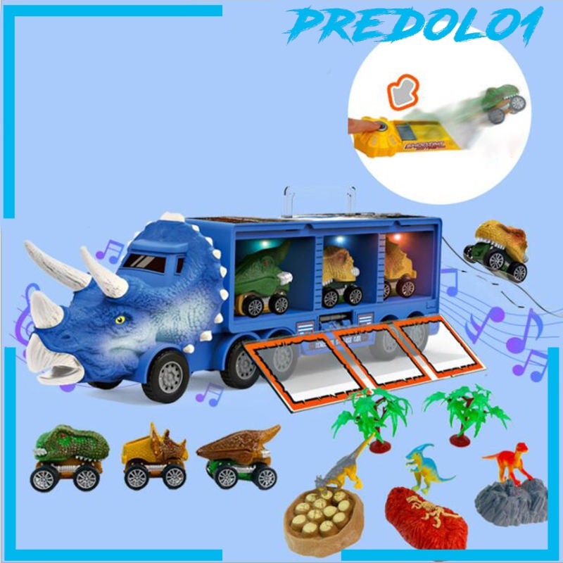 (Predolo1) Mainan Truk Transportasi Dinosaurus Model Pull Back Warna Hijau Untuk Anak Laki-Laki