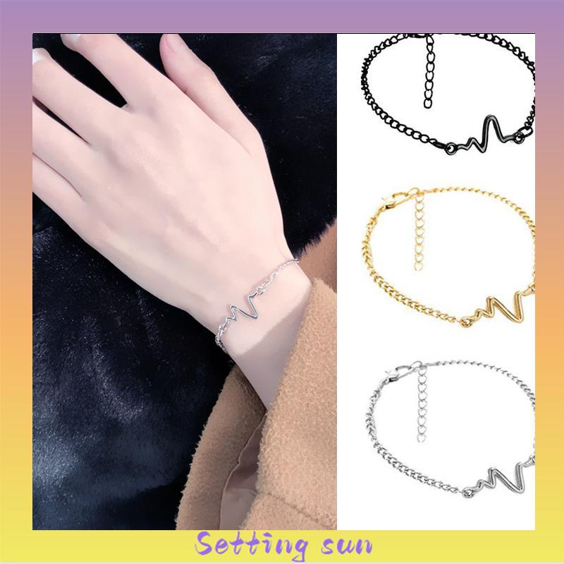 Gelang Rantai Adjustable Simple Model Elektrokardiogram Untuk Pria/Wanita/Pasangan TN