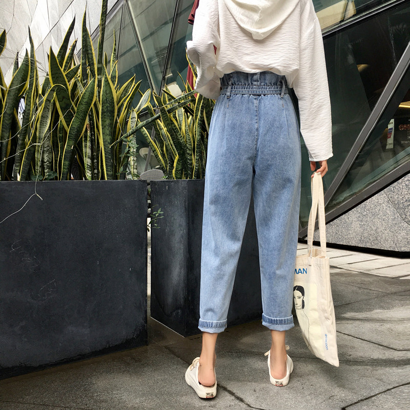 MOOGU ♡ Celana panjang model high waist bahan jeans untuk wanita