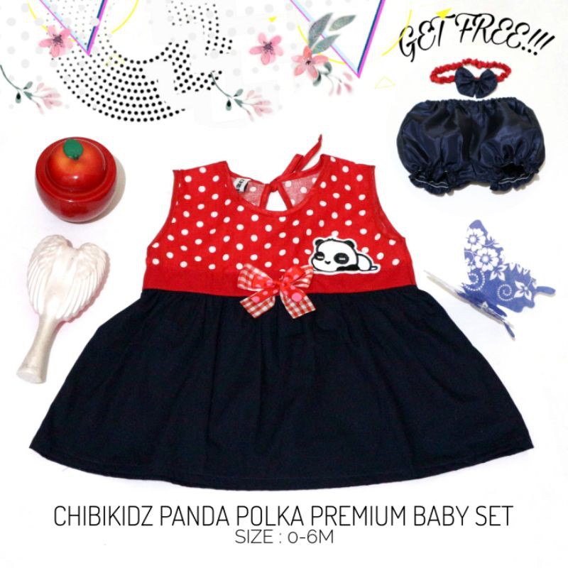 PANDA POLKA MERAH BABY SET