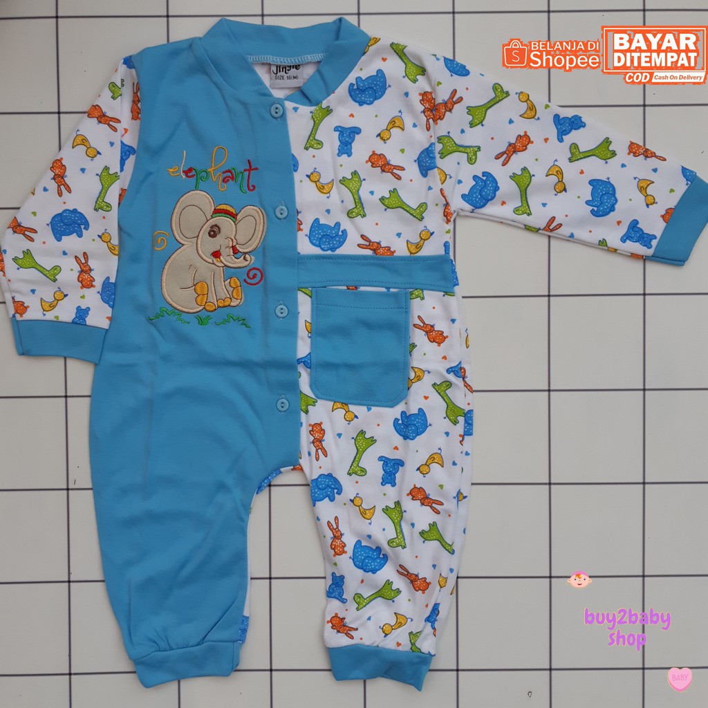 Jumper Panjang baju kodok bayi karakter motif bordir JINGLE Animal Series usia 3-9 Bulan 1 PCS