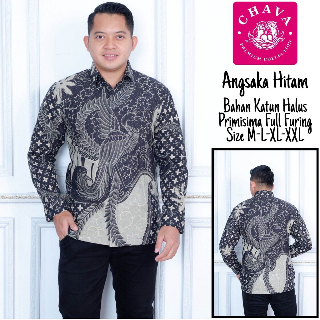 Kemeja batik pria lengan panjang/batik pria warna hitam terbaru/batik terbaru/bajubatik pria moderen