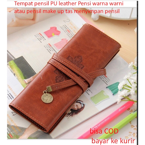 

Tempat pensil PU leather Pensi warna warni atau pensil make up tas menyimpan pensil