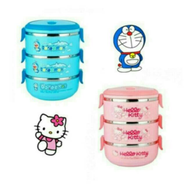 BEST SELLER Rantang Stainless 3 susun Karakter Hellokitty dan Doraemon